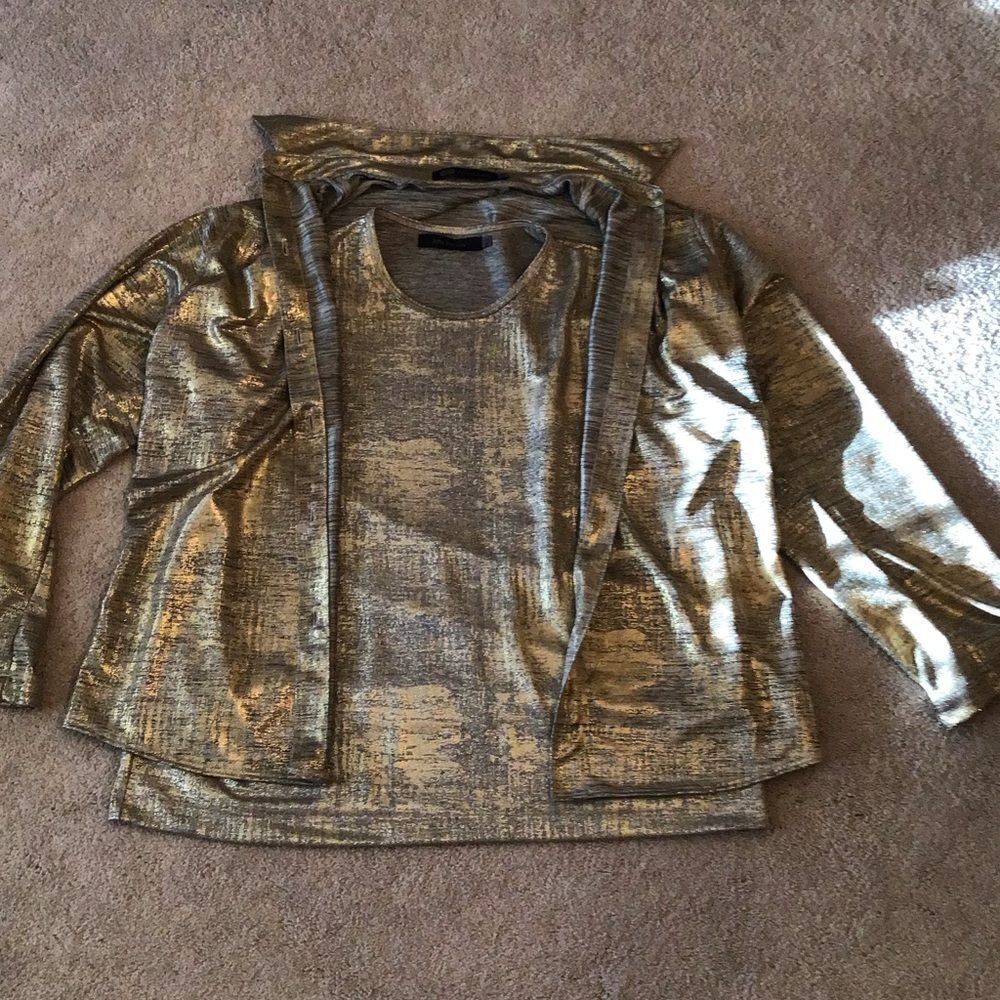 John Eshaya Gold Shimmery Set with Tank and Button Up